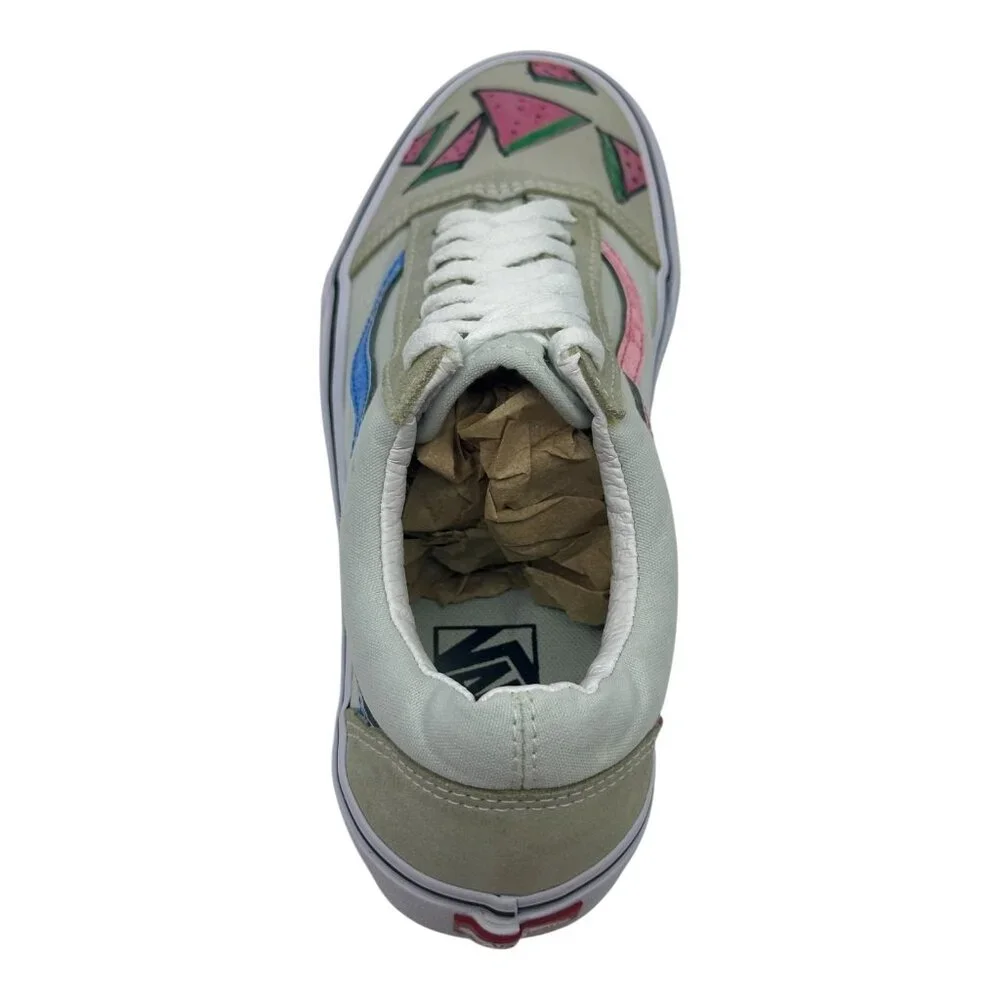 Vans Old Skool Sneakers Unisex M7.5‎ W9 Sage Green Good Custom Hand Painted Art